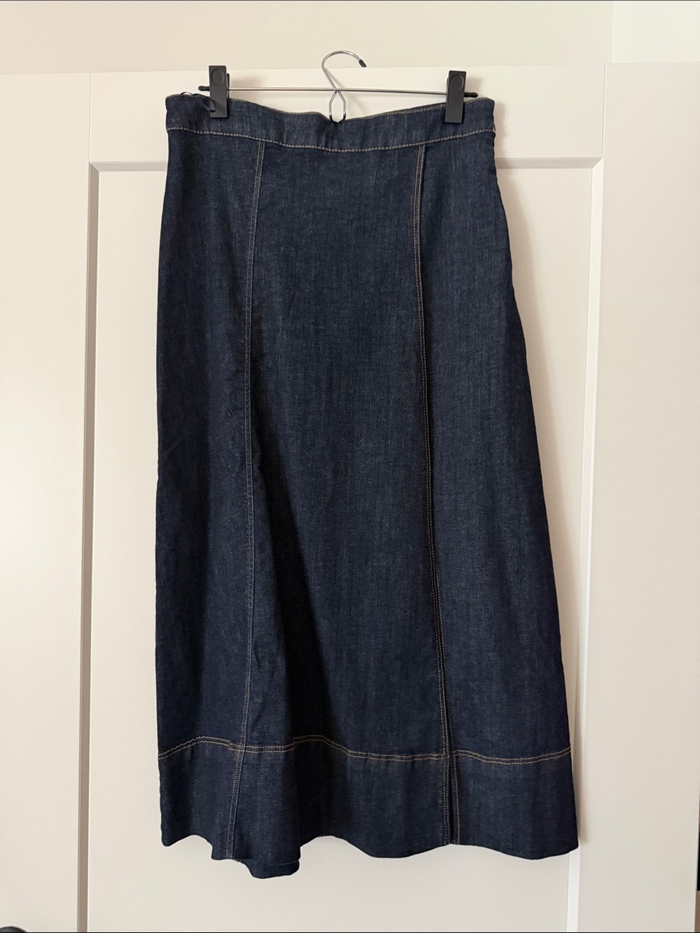Zara Dark Blue Denim A-Line Maxi Skirt